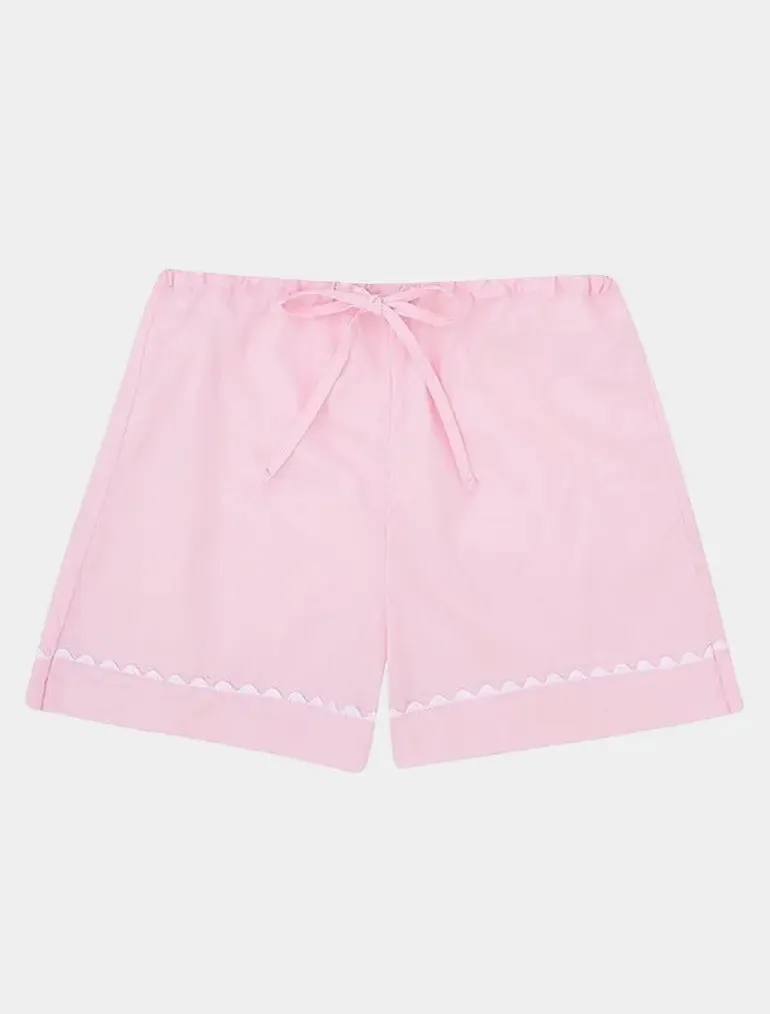 100% Cotton Poplin Lilac Pyjama Shorts With White Ric Rac Detailing