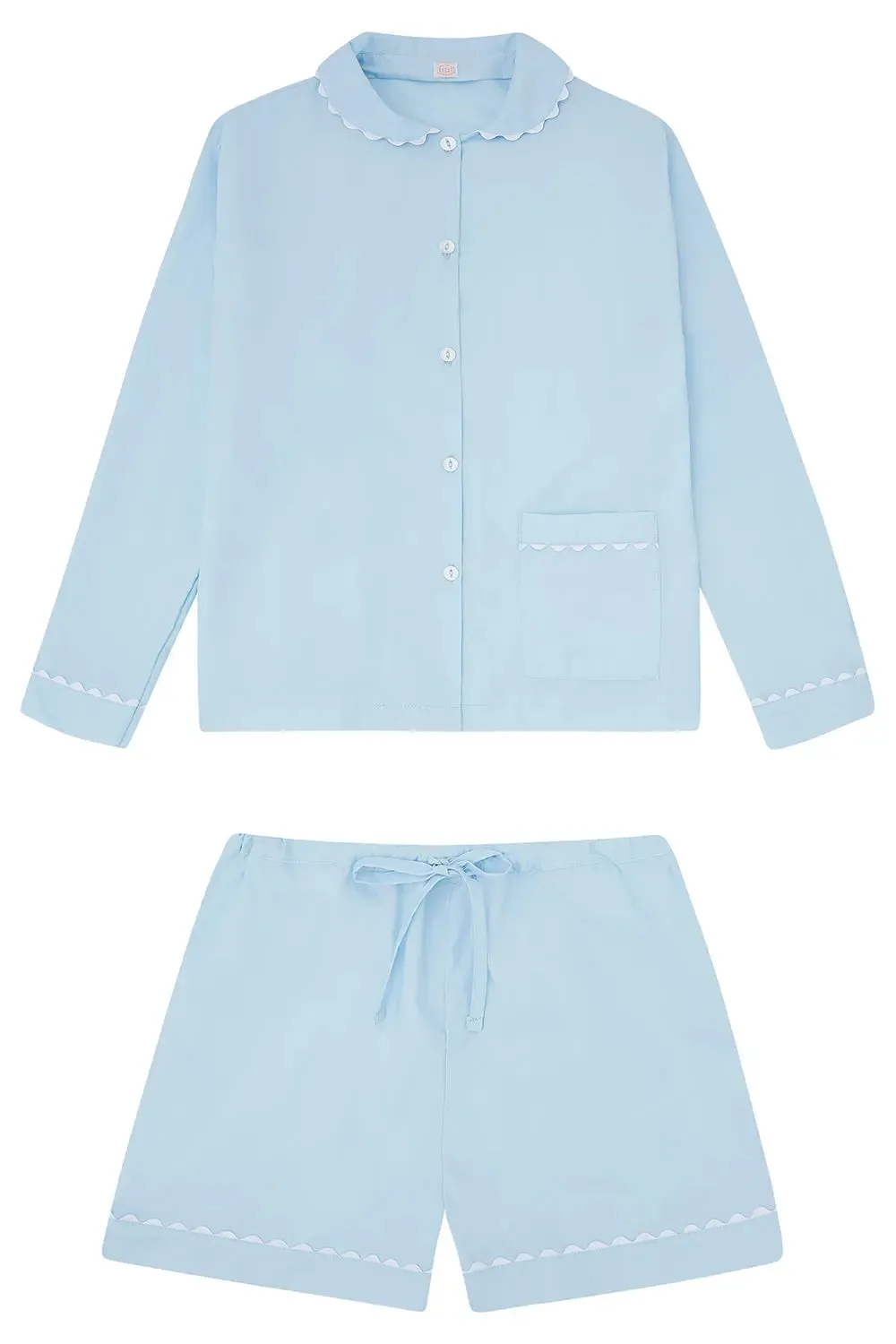 100% Cotton Poplin Lilac Pyjama Shorts With White Ric Rac Detailing