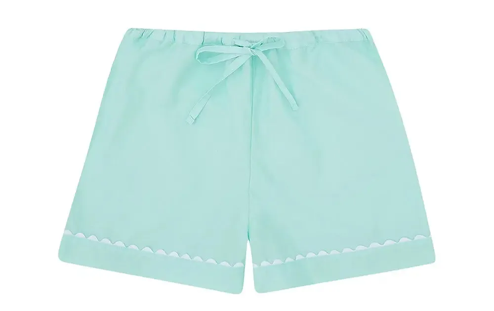 100% Cotton Poplin Lilac Pyjama Shorts With White Ric Rac Detailing