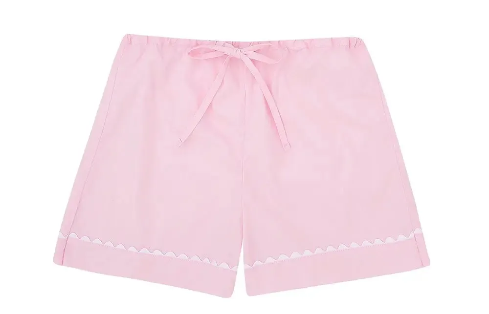 100% Cotton Poplin Lilac Pyjama Shorts With White Ric Rac Detailing