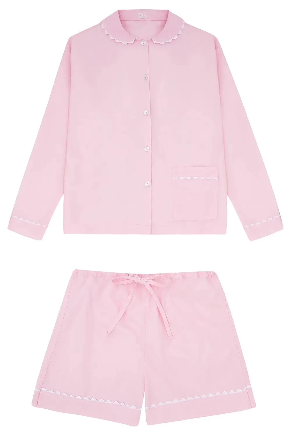 100% Cotton Poplin Lilac Pyjama Shorts With White Ric Rac Detailing