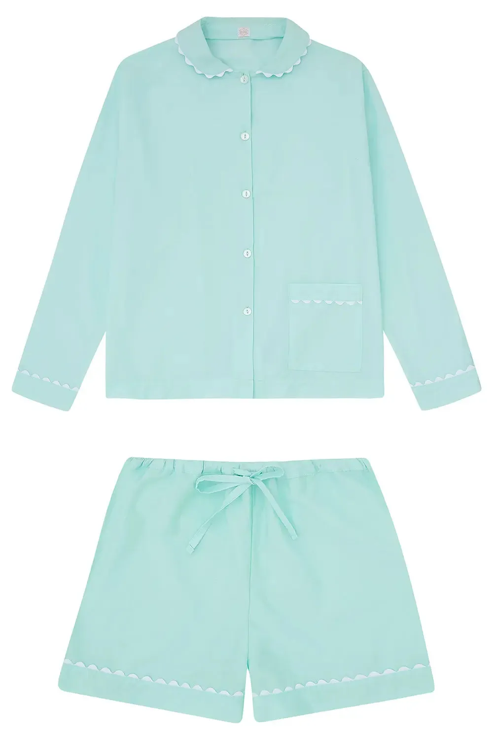 100% Cotton Poplin Lilac Pyjama Shorts With White Ric Rac Detailing