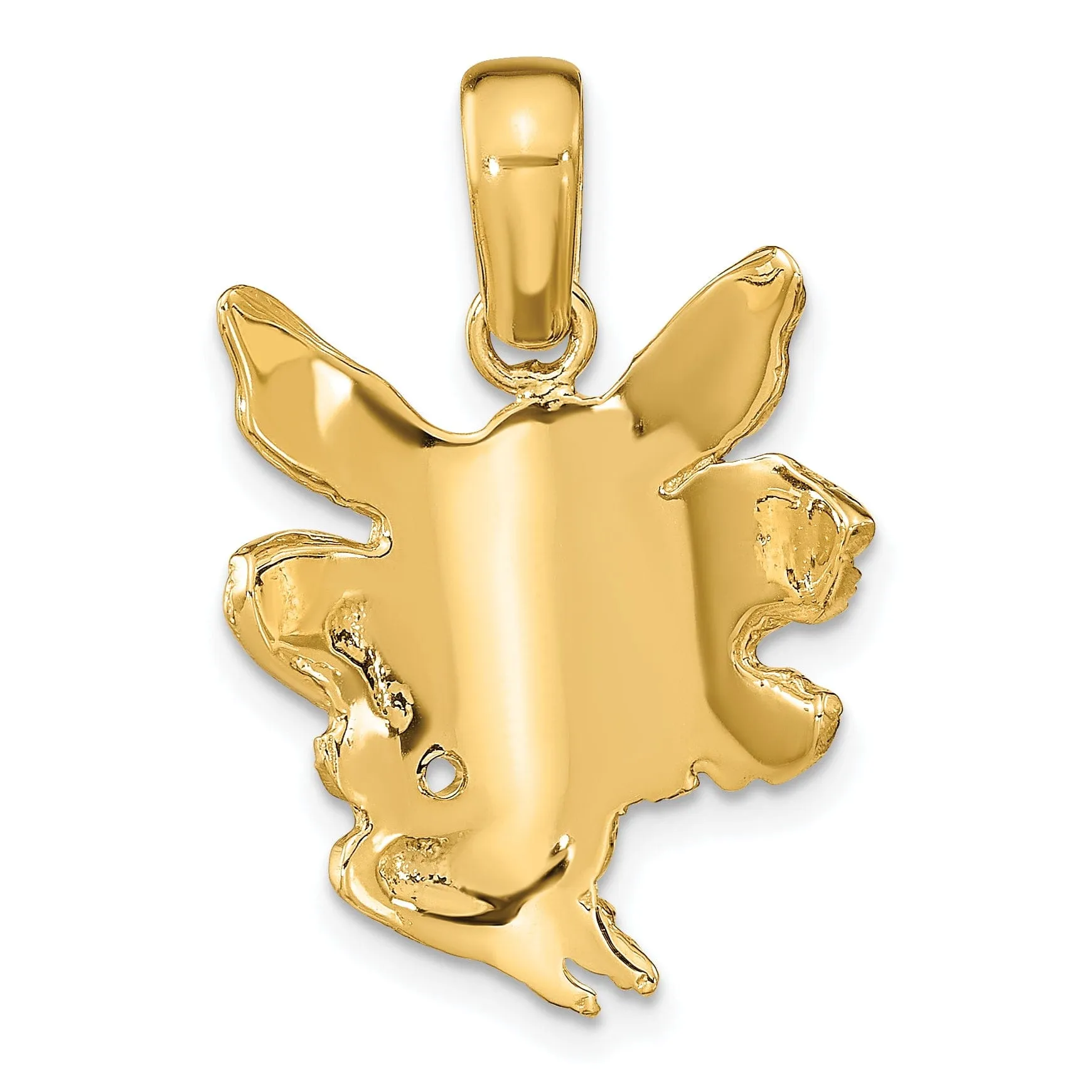 14k Yellow Gold Satin Polished Finish Fairy with Wings Design Charm Pendant
