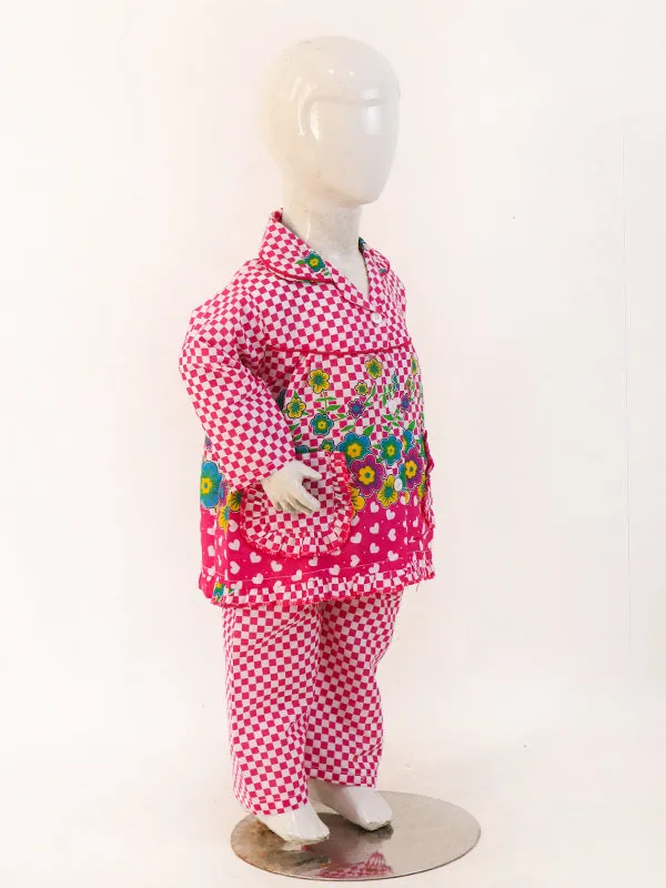 1Yrs - 5Yrs Pink Floral Full Sleeves Cotton Night Suit For Girls NG GNS06