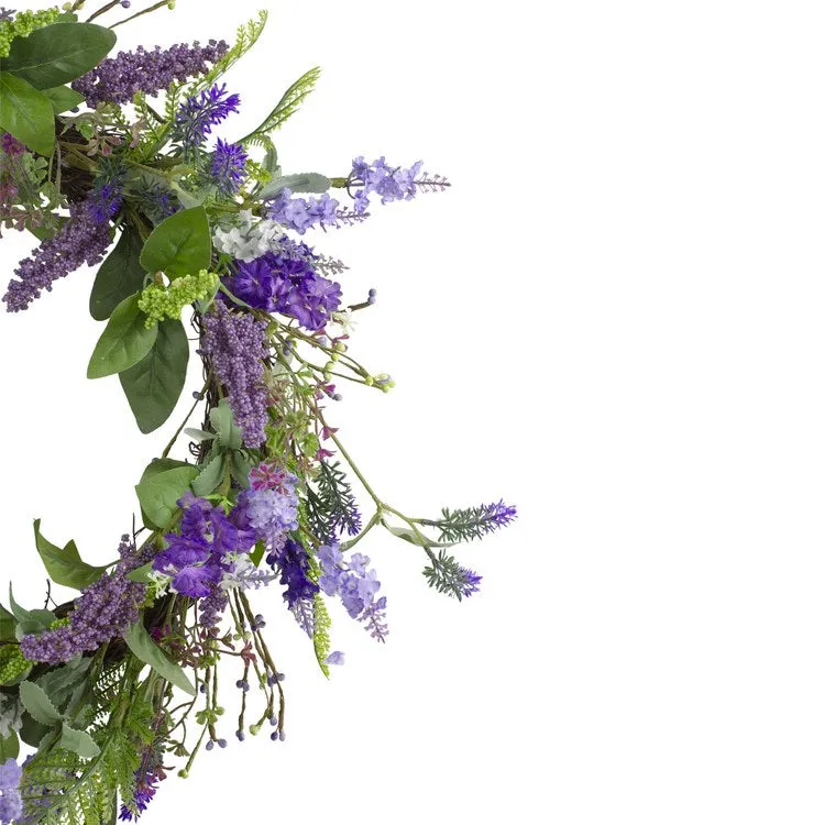 20" Purple Lavender and Spring Foliage Artificial Wreath