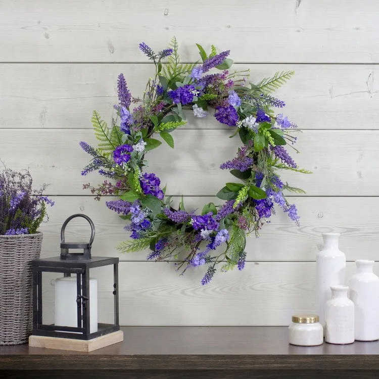 20" Purple Lavender and Spring Foliage Artificial Wreath