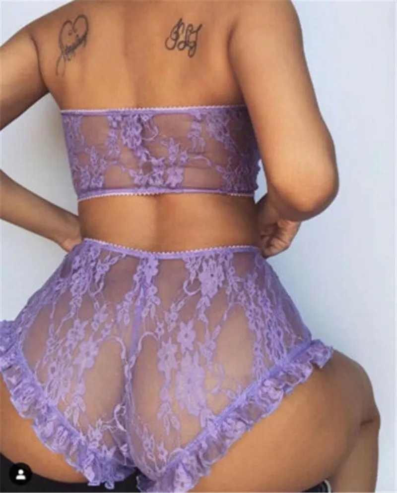Amozae Hirigin   Women Lace Tulle Lingerie Set Ruffle Sleepwear Babydoll Ladies   Bandeau Underwear Nightwear Exotic Sets Hot