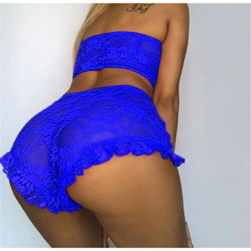 Amozae Hirigin   Women Lace Tulle Lingerie Set Ruffle Sleepwear Babydoll Ladies   Bandeau Underwear Nightwear Exotic Sets Hot