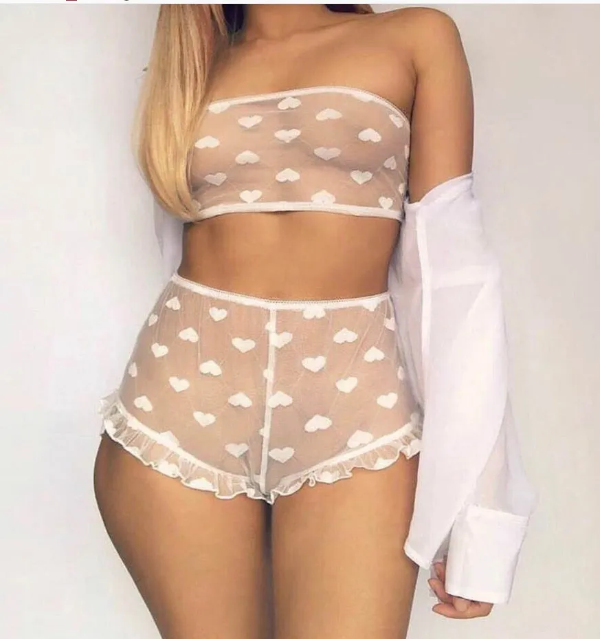 Amozae Hirigin   Women Lace Tulle Lingerie Set Ruffle Sleepwear Babydoll Ladies   Bandeau Underwear Nightwear Exotic Sets Hot
