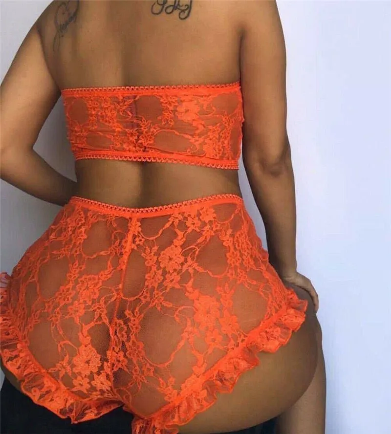 Amozae Hirigin   Women Lace Tulle Lingerie Set Ruffle Sleepwear Babydoll Ladies   Bandeau Underwear Nightwear Exotic Sets Hot
