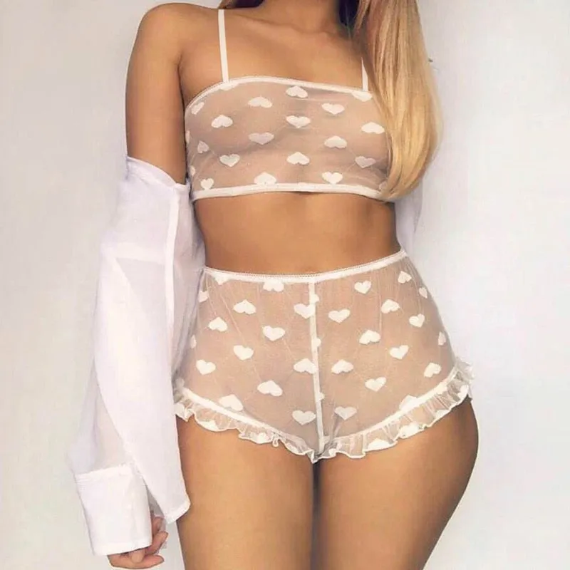 Amozae Hirigin   Women Lace Tulle Lingerie Set Ruffle Sleepwear Babydoll Ladies   Bandeau Underwear Nightwear Exotic Sets Hot
