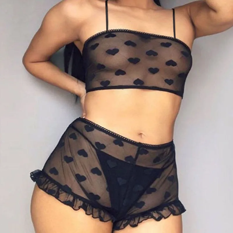 Amozae Hirigin   Women Lace Tulle Lingerie Set Ruffle Sleepwear Babydoll Ladies   Bandeau Underwear Nightwear Exotic Sets Hot