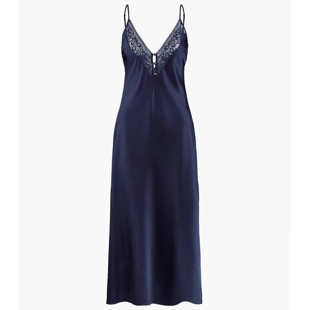 Aubade 'Midnight Whisper' Midnight Blue Long Silk Nightie