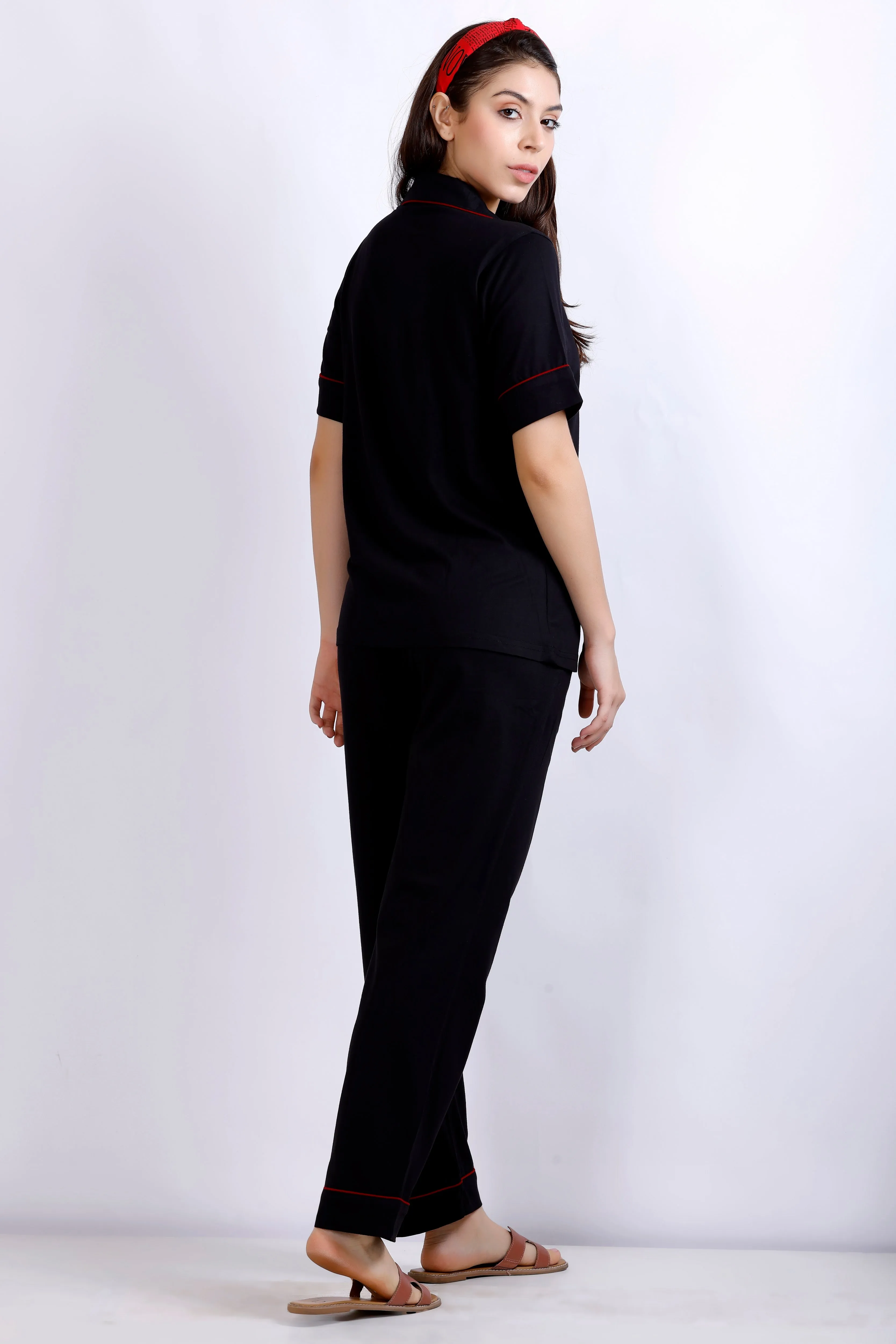 Black Collar Nightwear For  Women MX_HS41