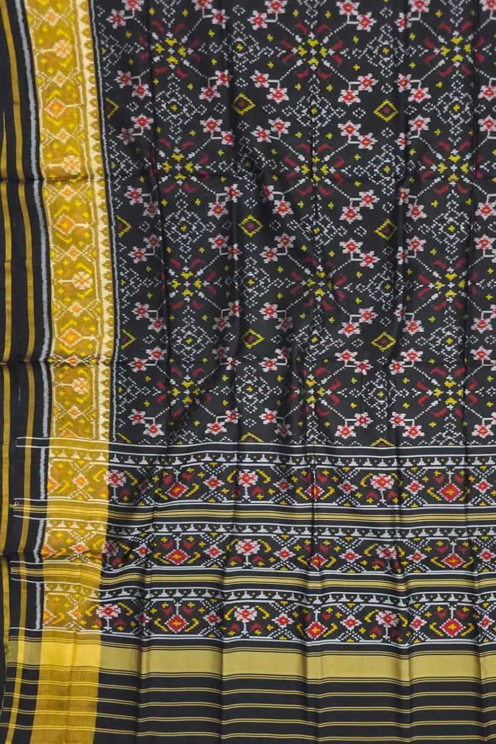 Black Handloom Single Ikat Rajkot Patola Pure Silk Saree