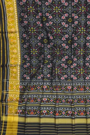 Black Handloom Single Ikat Rajkot Patola Pure Silk Saree