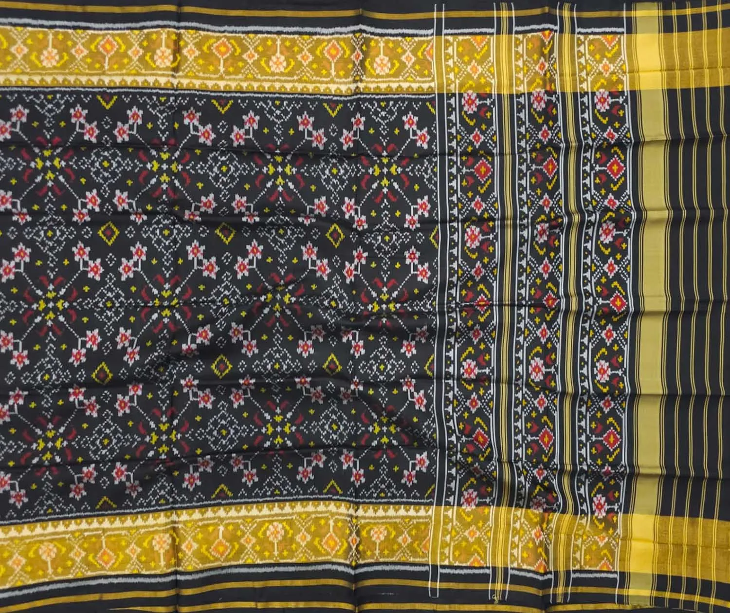 Black Handloom Single Ikat Rajkot Patola Pure Silk Saree