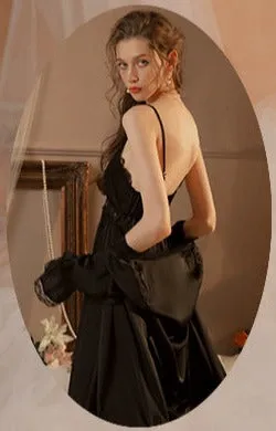 Black Satin 2 Piece Wedding Nightdress for Bride