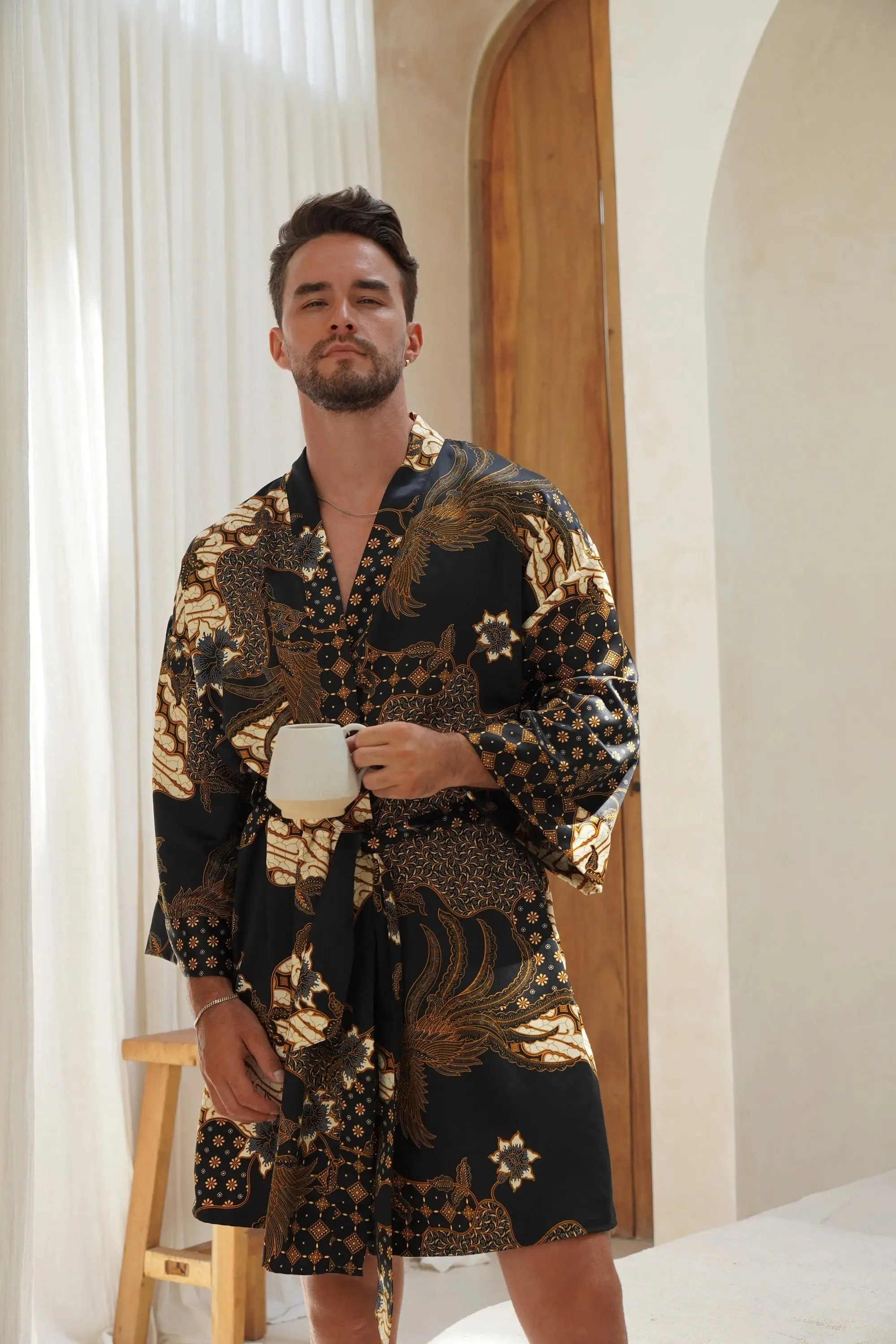 Black Satin Unisex Robe