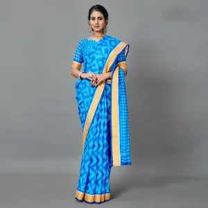 Blue Casual Pure Linen Digital Print Saree With Unstitched Blouse
