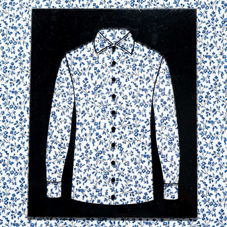 Blue Floral Printed White Pure Poplin Cotton