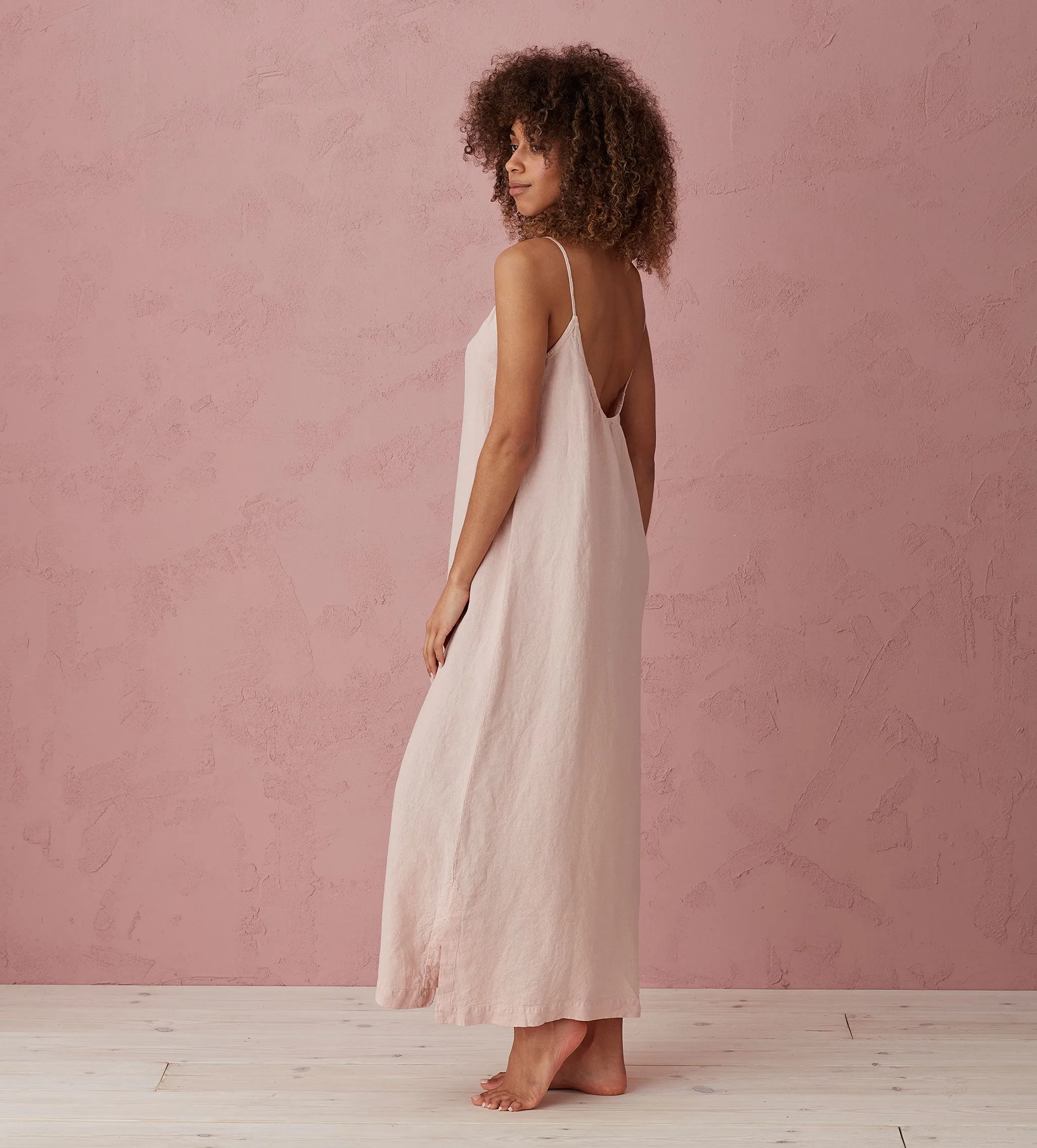 Blush Pink Willa 100% Linen Long Cami Nightie