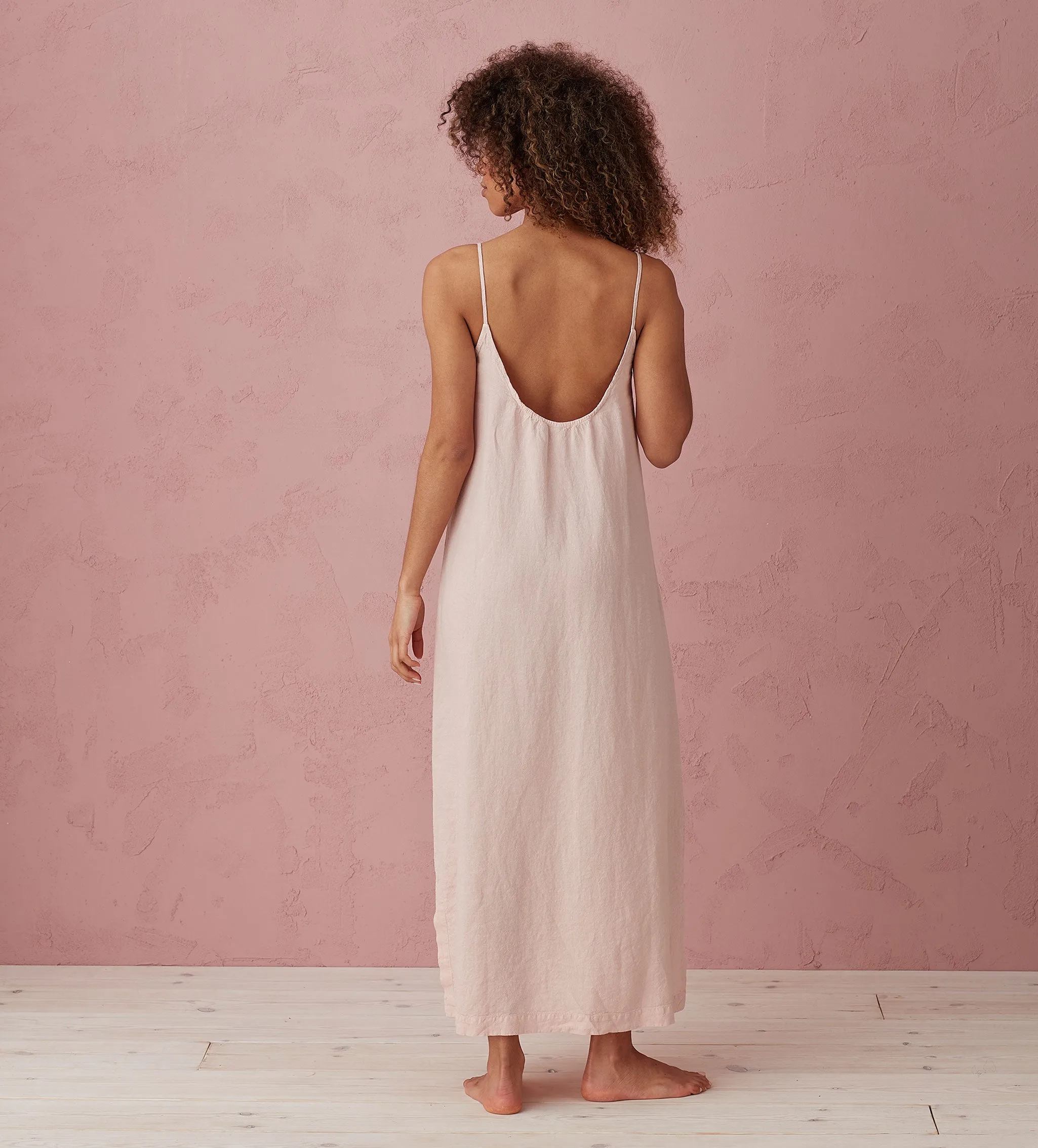 Blush Pink Willa 100% Linen Long Cami Nightie