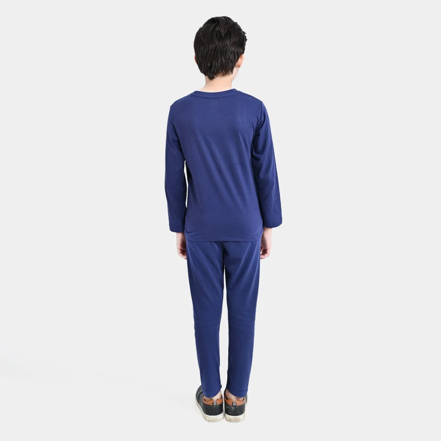 Boys Poly Cotton Jersey Knitted Nightwear-Navy Blue