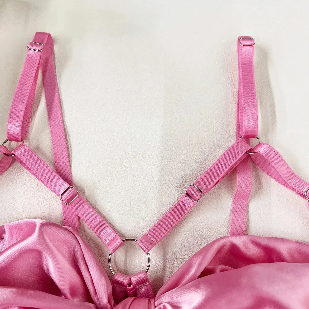 Cut Out Bow Lingerie Set 4 Colors Satin Cute Erotic Set Solid Brief Underwear Set Nightwear