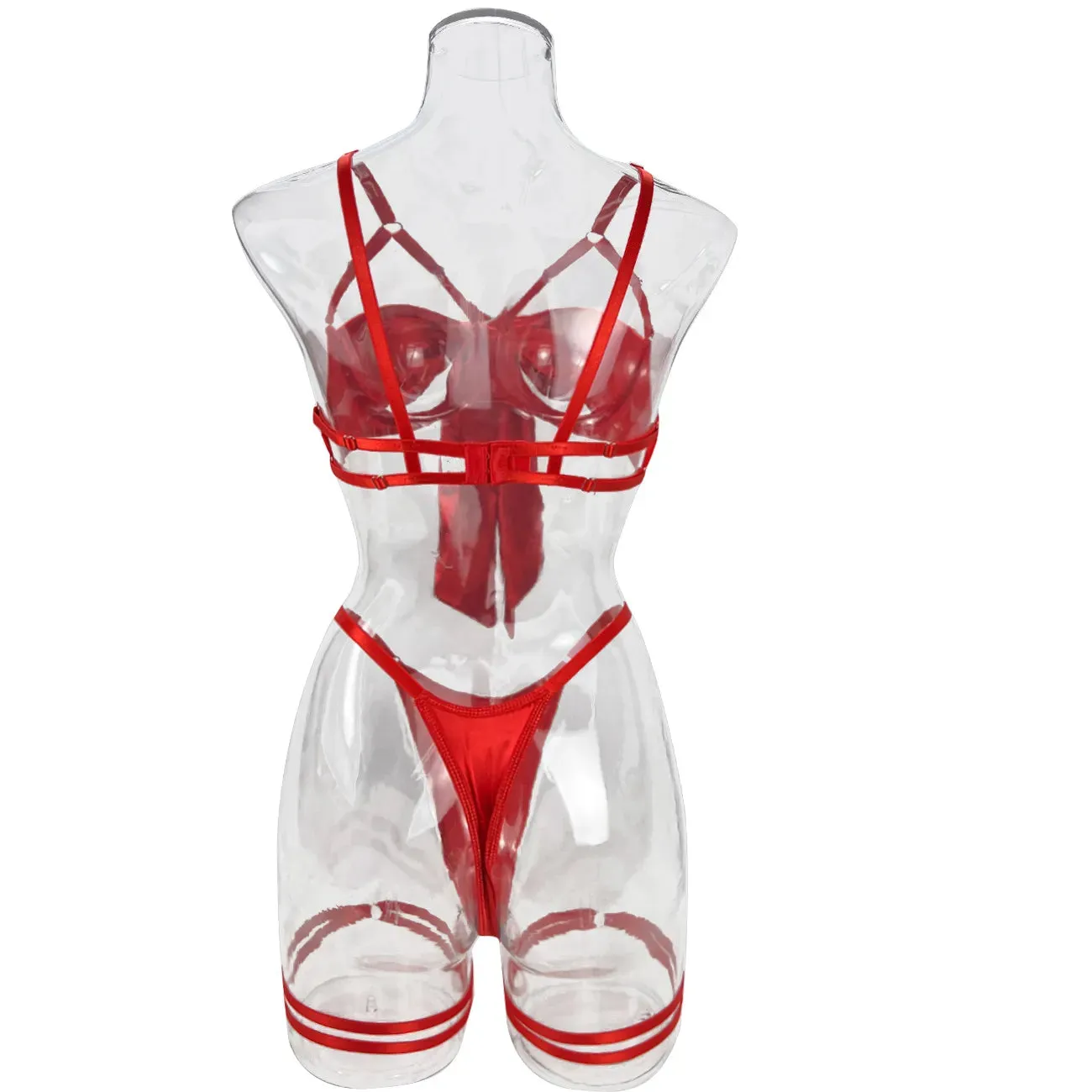 Cut Out Bow Lingerie Set 4 Colors Satin Cute Erotic Set Solid Brief Underwear Set Nightwear
