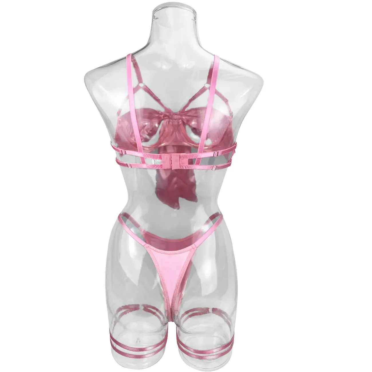 Cut Out Bow Lingerie Set 4 Colors Satin Cute Erotic Set Solid Brief Underwear Set Nightwear