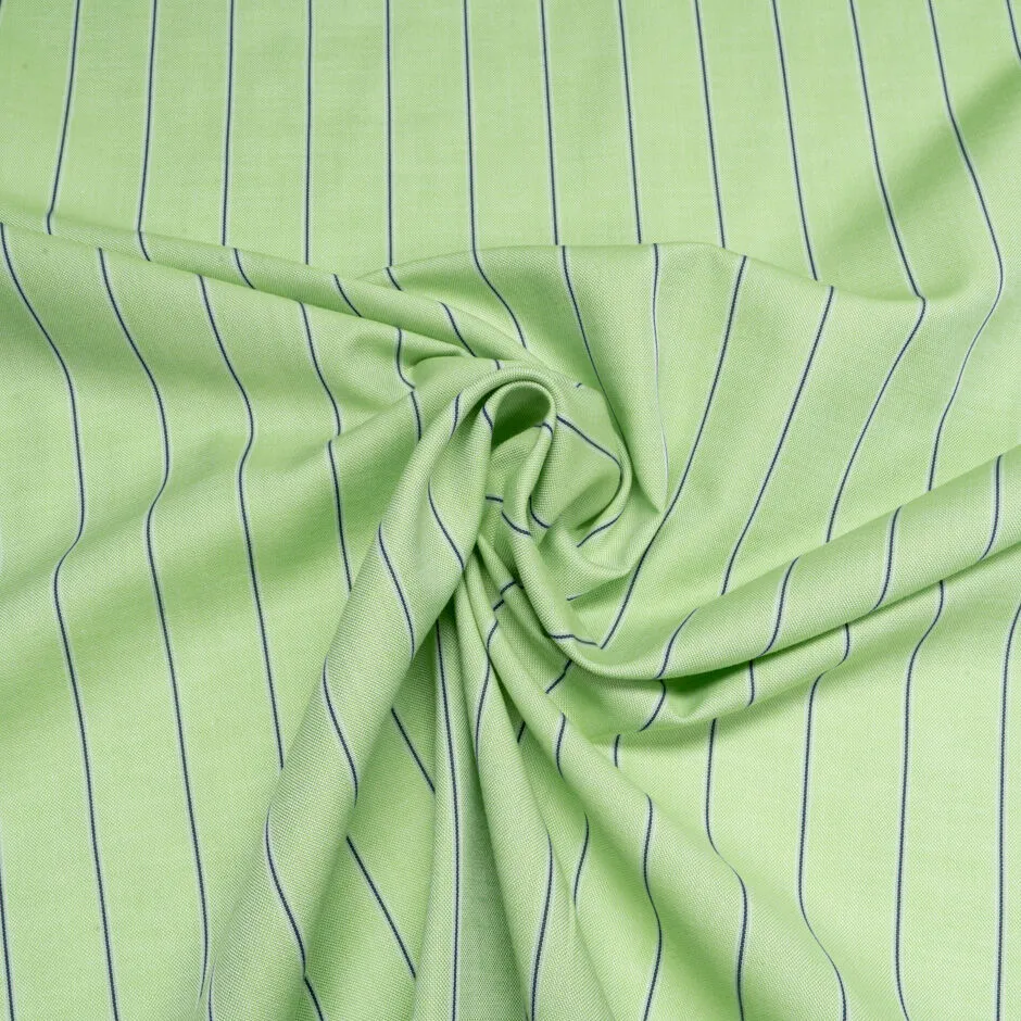 Dark Blue Striped Apple Green Pure Cotton