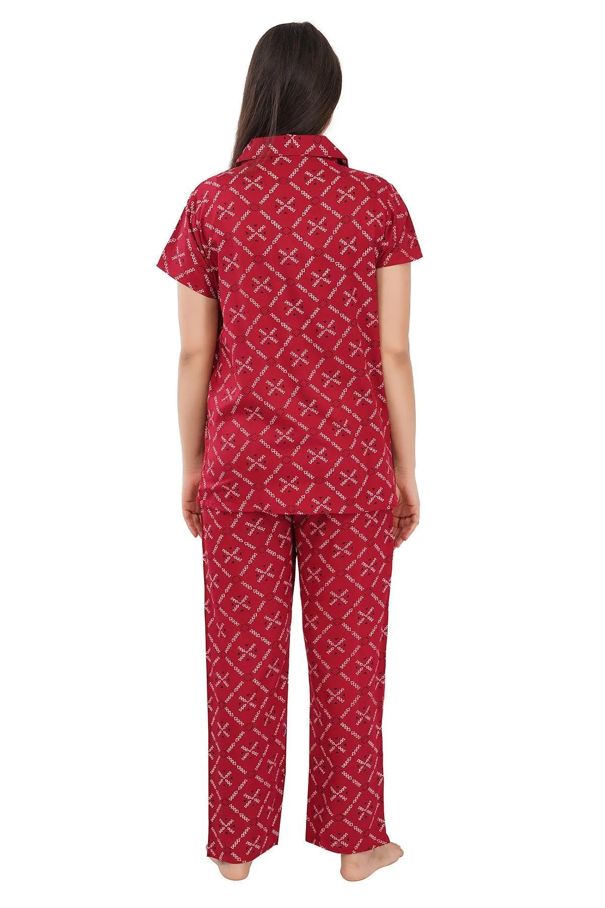 Designer Mart Women's Cotton Geomatrical Printed Night Suit Set of Shirt & Pyjama
