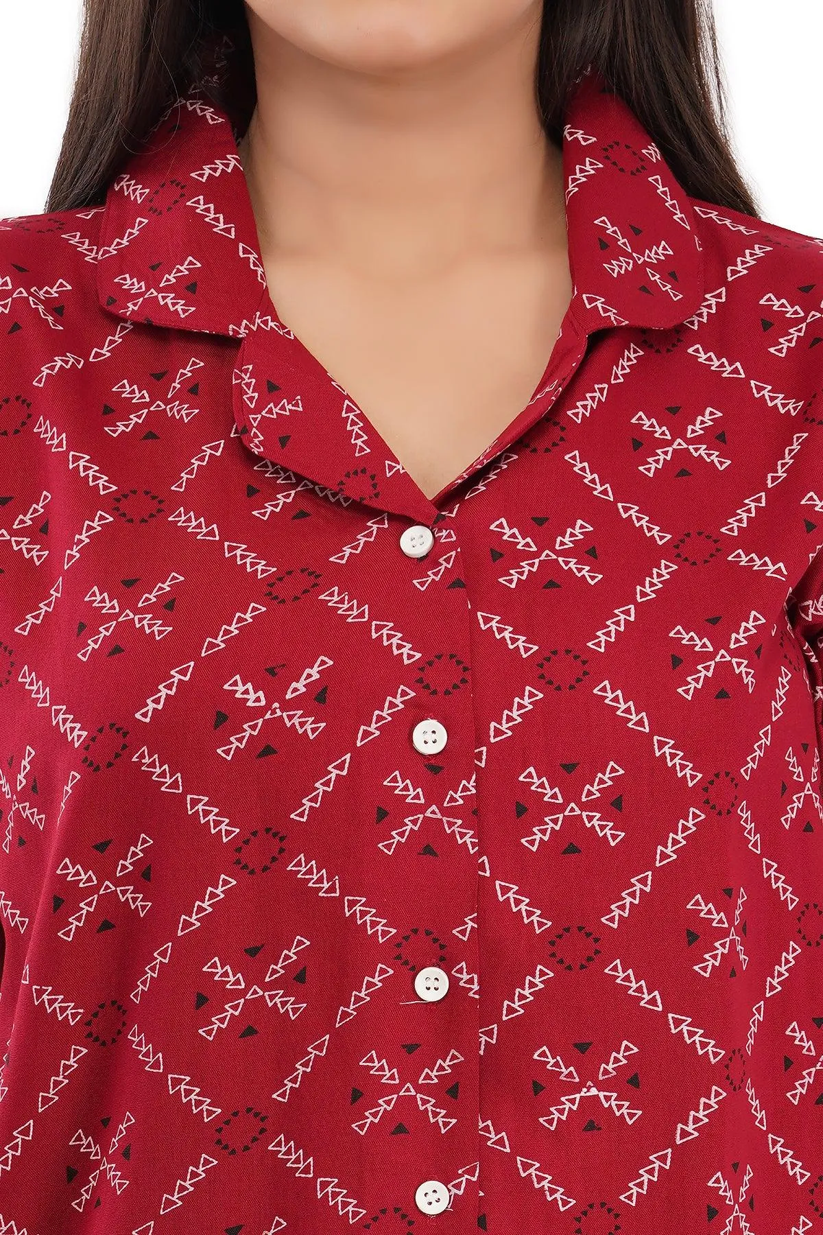 Designer Mart Women's Cotton Geomatrical Printed Night Suit Set of Shirt & Pyjama