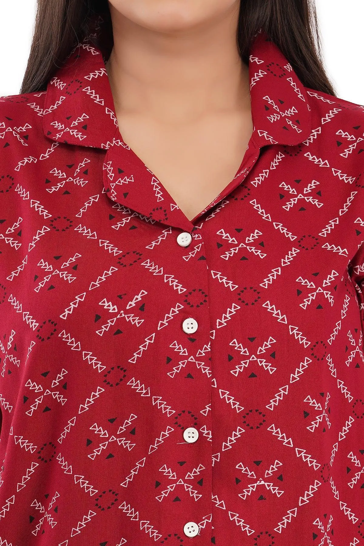 Designer Mart Women's Cotton Geomatrical Printed Night Suit Set of Shirt & Pyjama