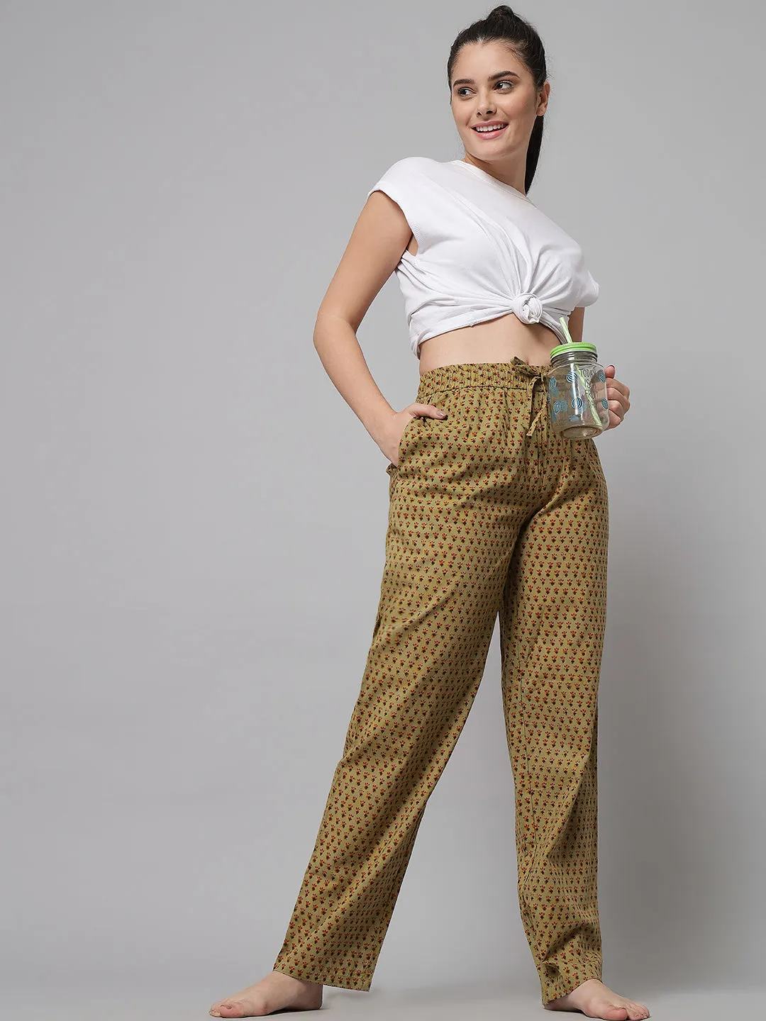 Ditsy print Pyjama - Khakhi Green