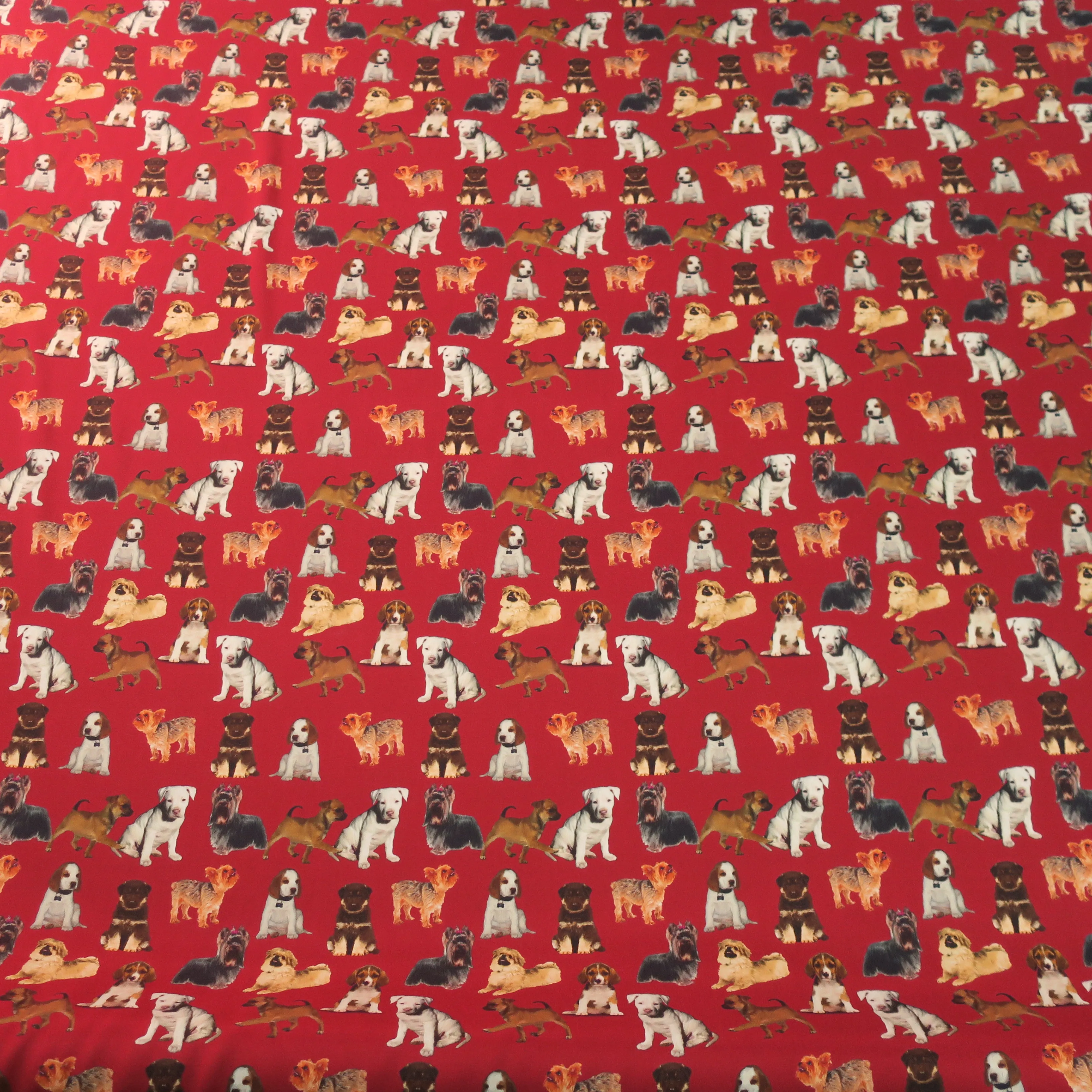 Dogs on Red Ground Printed Silk Charmeuse Fabric