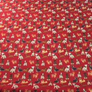 Dogs on Red Ground Printed Silk Charmeuse Fabric