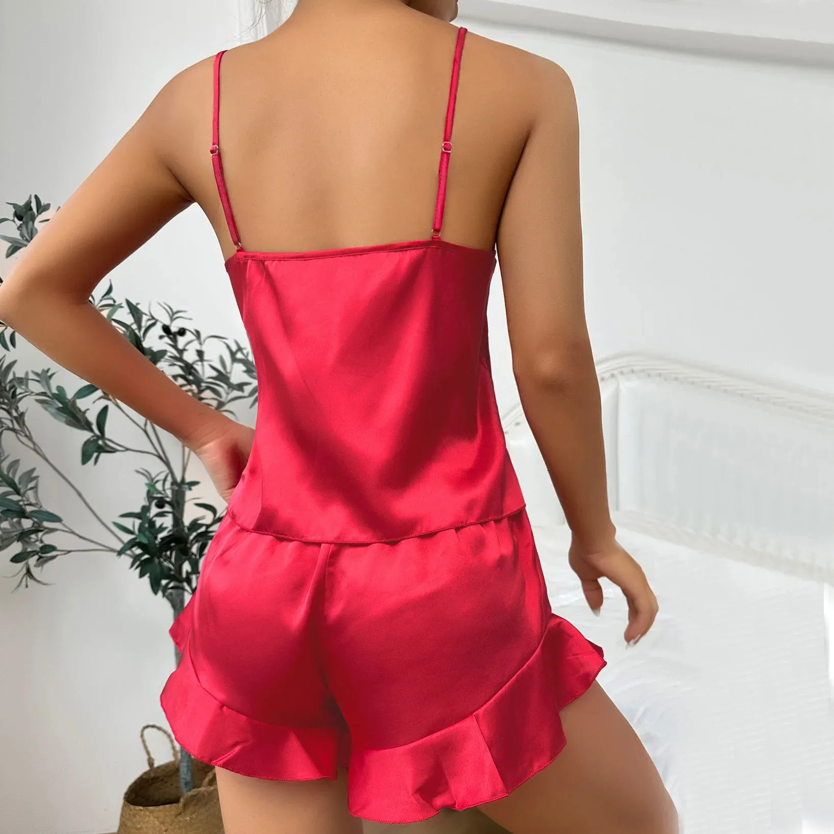 Elegant Nightwear Trio: Satin Robe, Cami Top & Shorts