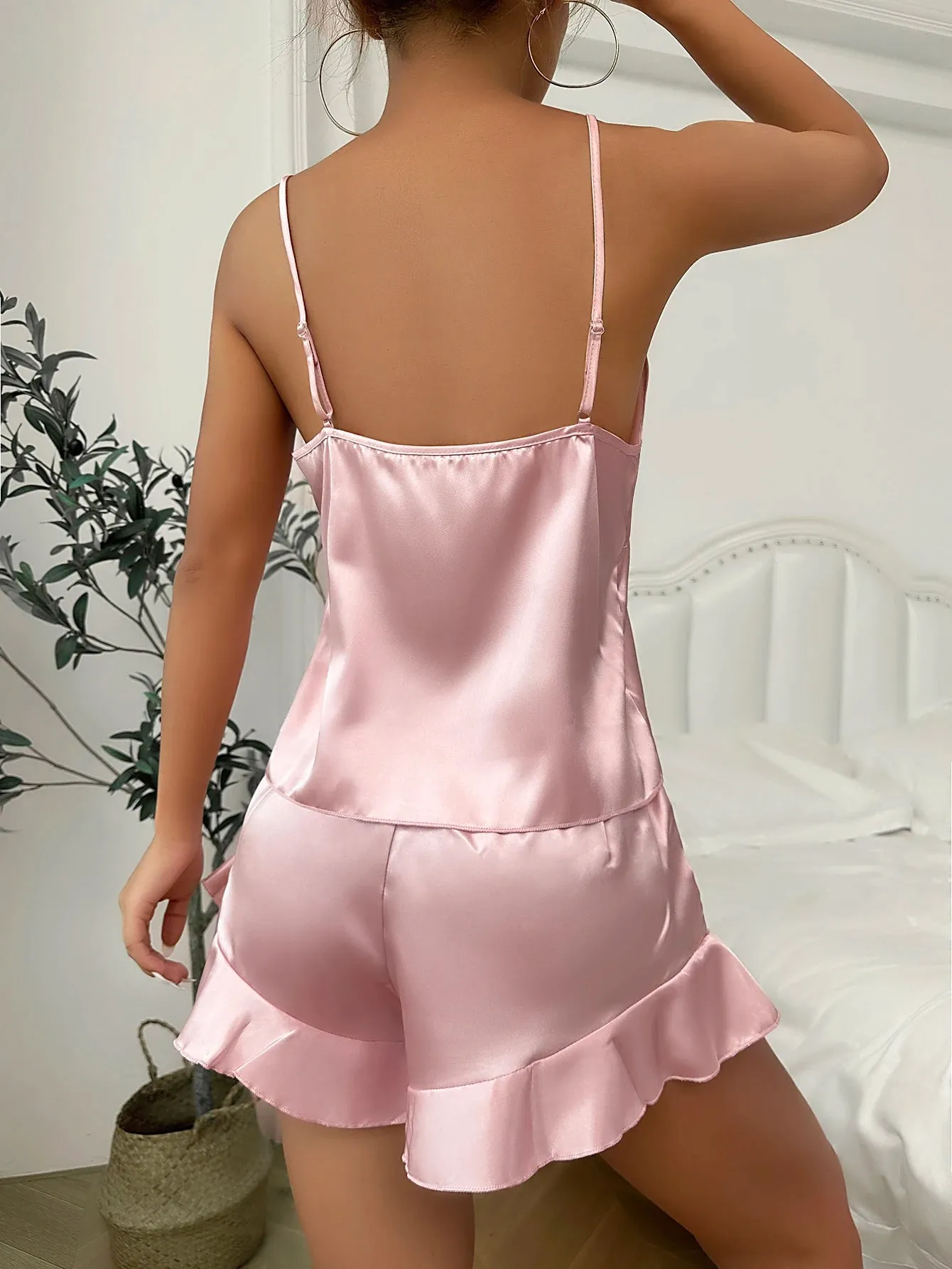 Elegant Nightwear Trio: Satin Robe, Cami Top & Shorts