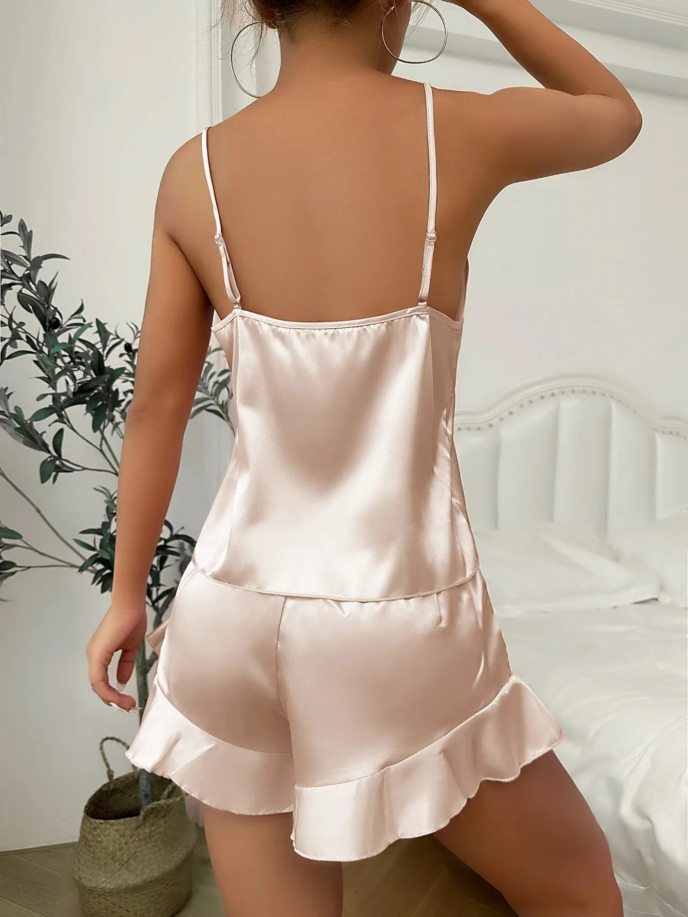 Elegant Nightwear Trio: Satin Robe, Cami Top & Shorts