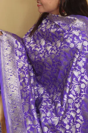 Elegant Purple Banarasi Silk Shikargah Design Dupatta