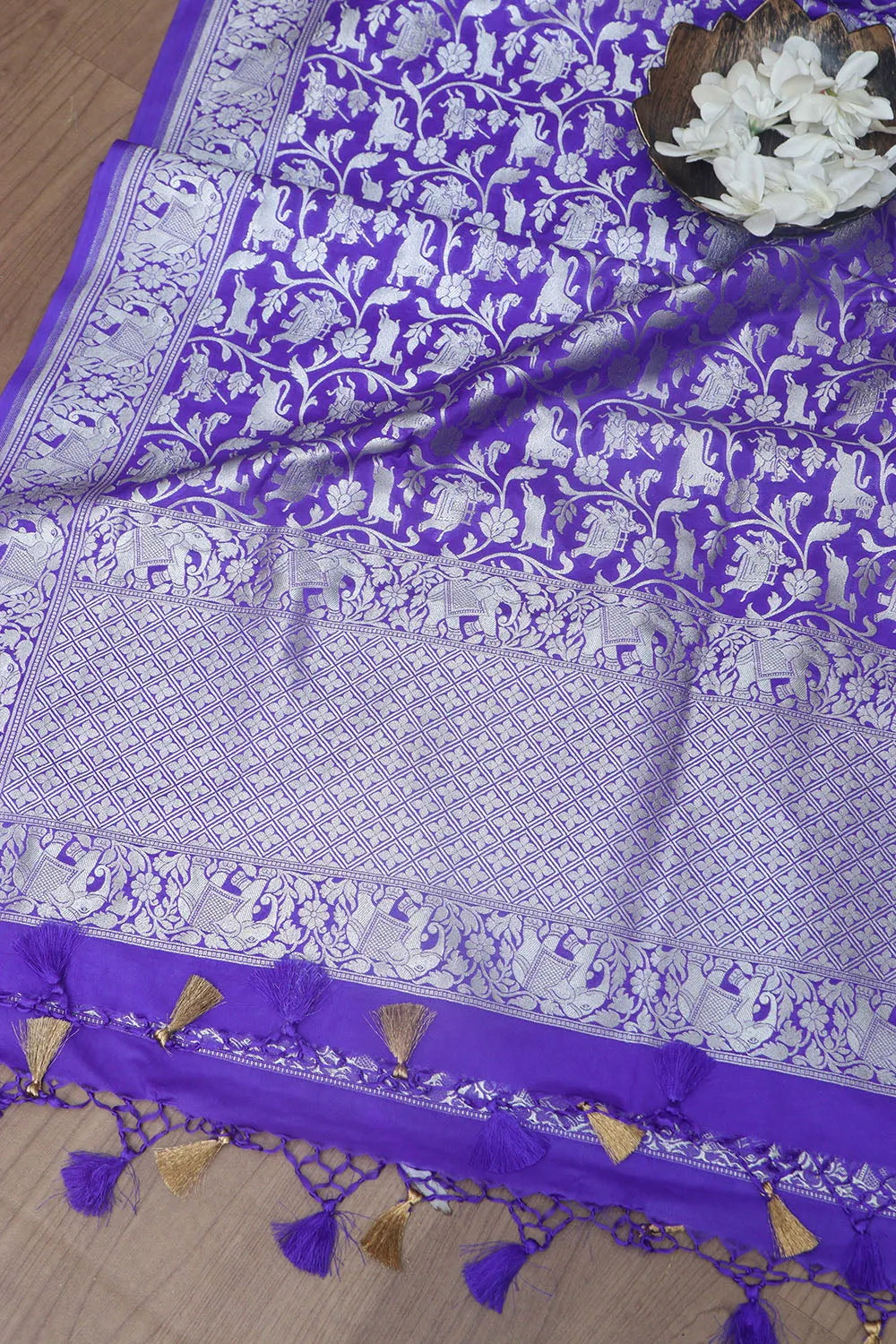 Elegant Purple Banarasi Silk Shikargah Design Dupatta