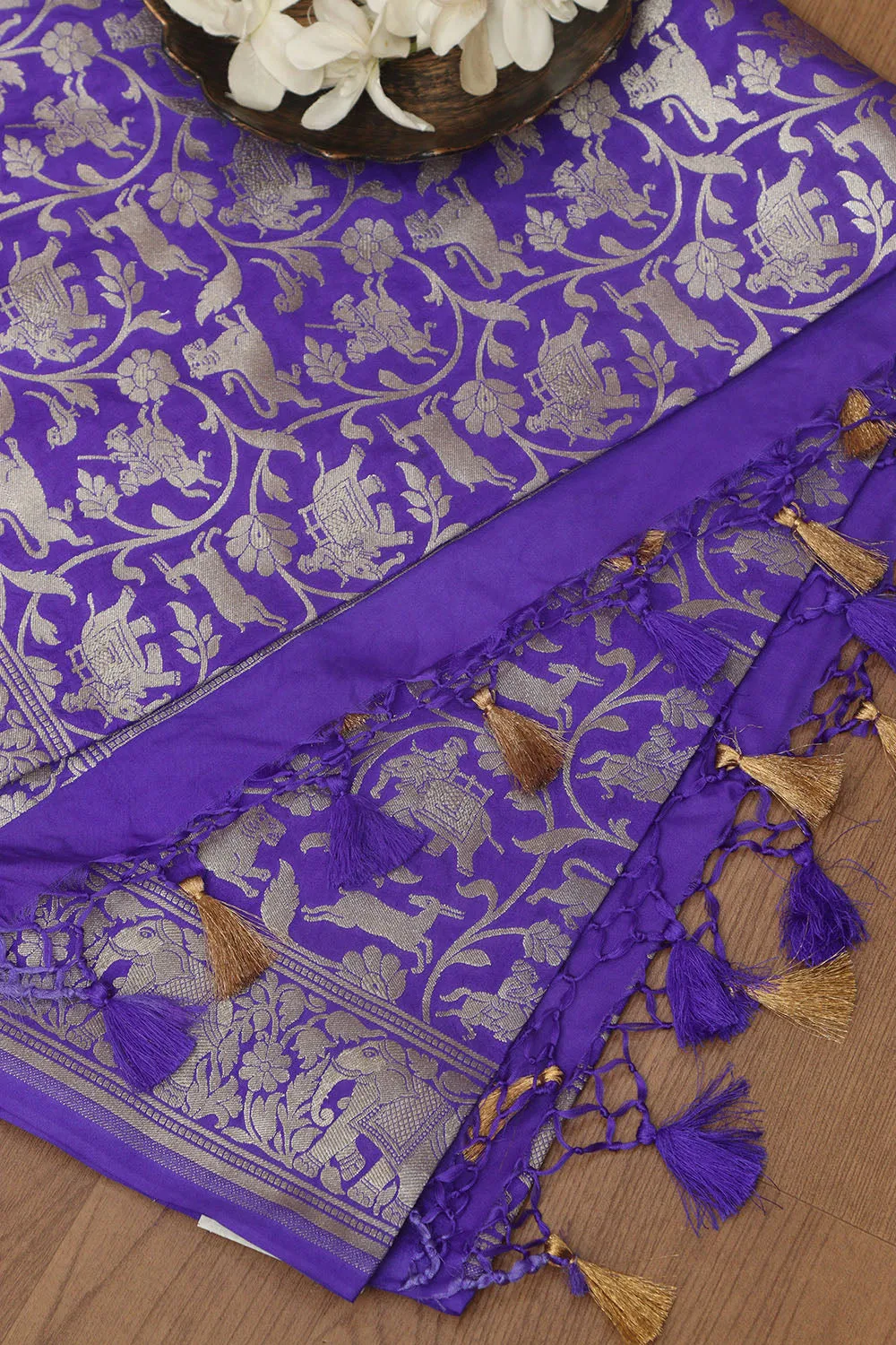 Elegant Purple Banarasi Silk Shikargah Design Dupatta