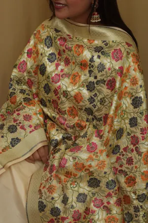 Exquisite Pastel Banarasi Kimkhwab Design Silk Dupatta - Elegant and Luxurious