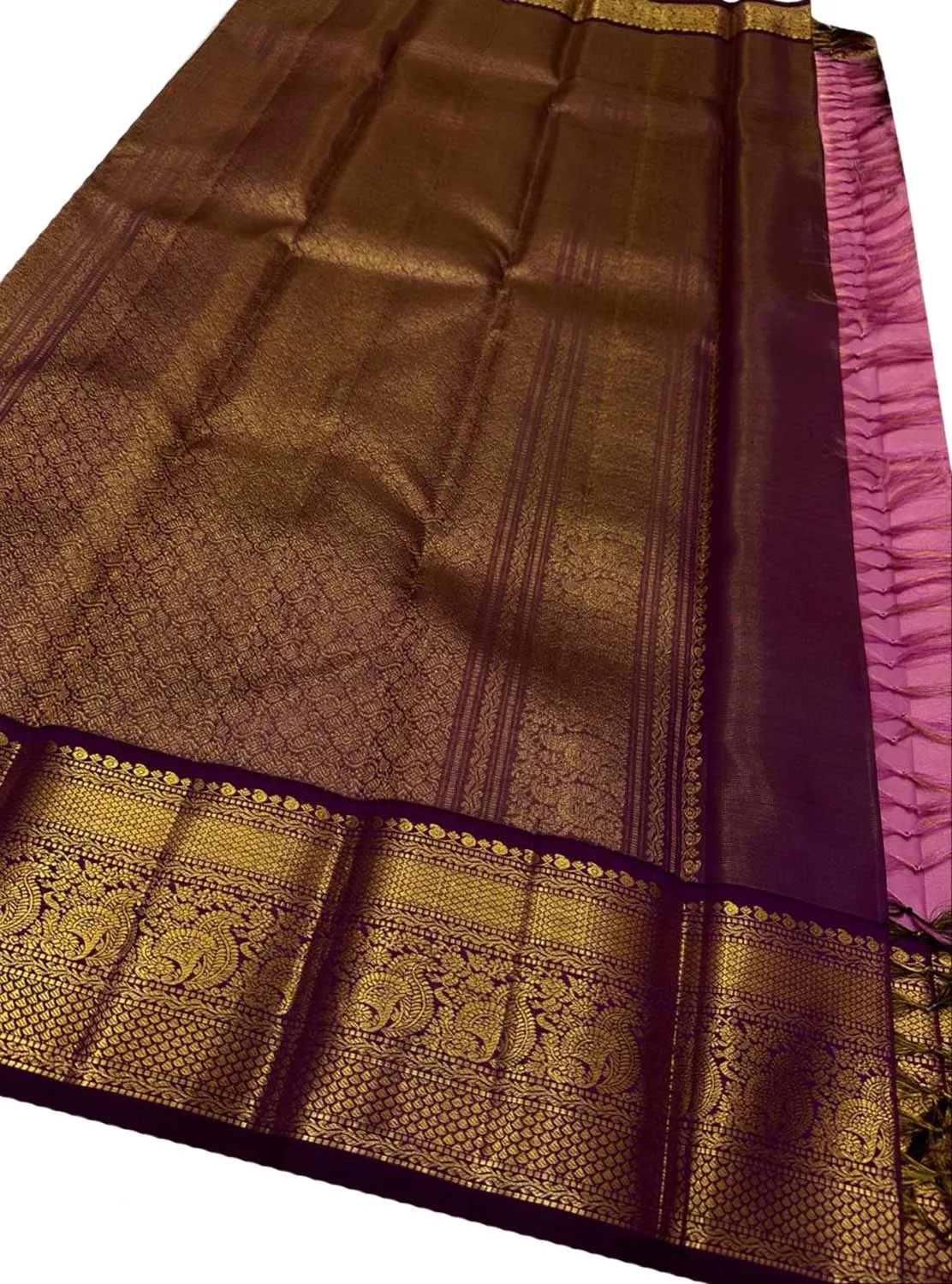 Exquisite Pink Handloom Kanjeevaram Silk Saree