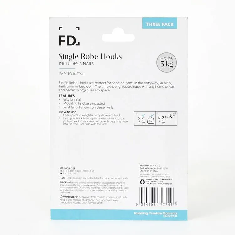 Frame Depot Hook With Screw 3 Pack