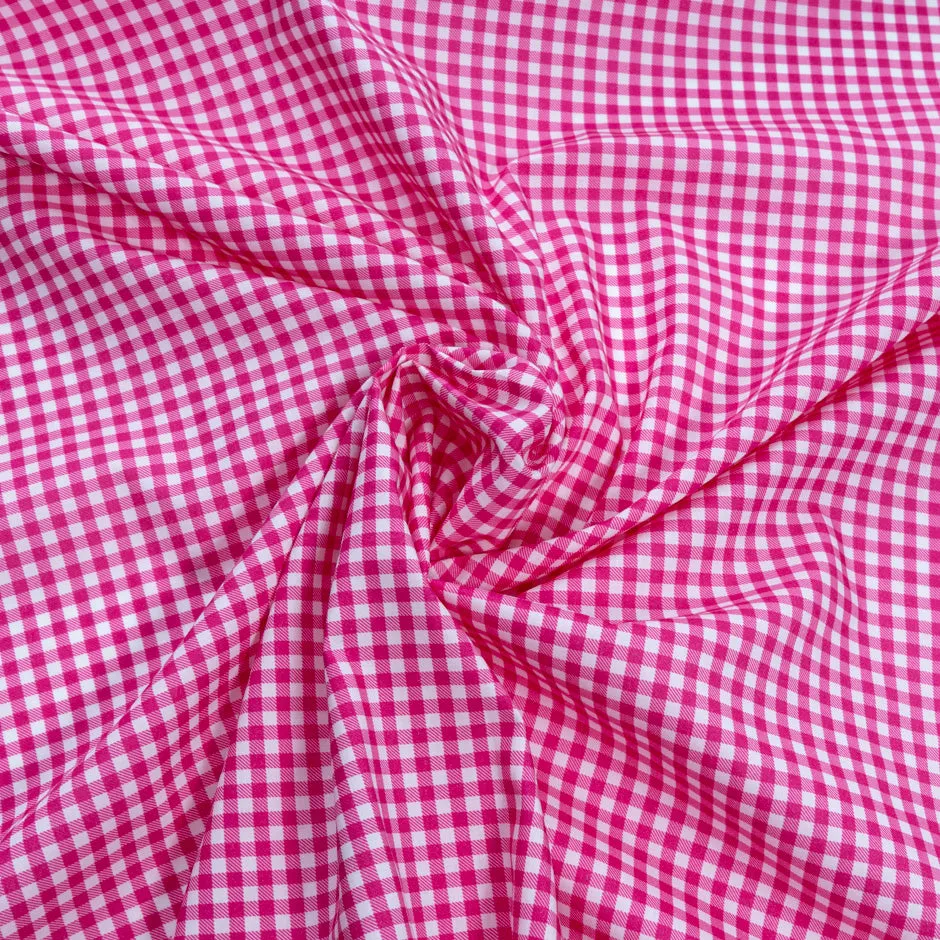 Fuchsia Pink Gingham Printed Luxury Cotton