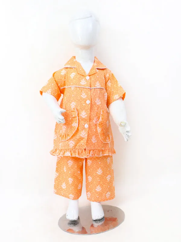 GNS01 NG Girls Cotton Night Suit 1Yrs - 5Yrs Leave Light Orange