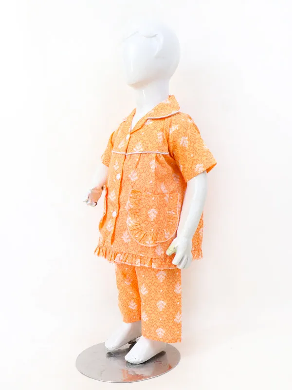 GNS01 NG Girls Cotton Night Suit 1Yrs - 5Yrs Leave Light Orange